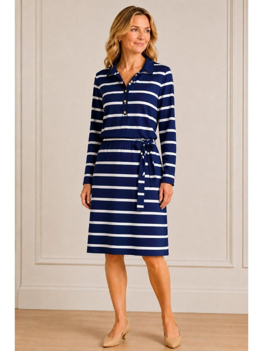 Jude Connally Naomi Polo Shirt Dress Blue White Stripes Dress size XL USA Preppy